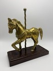 Vintage Solid Brass Horse Paper Towel Holder Wood Base Kitchen Counter Decor