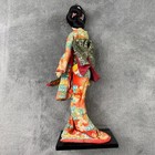 Vintage Japanese Geisha Doll Female 17 In Red Floral Silk Kimono Traditional