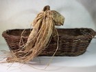 Vintage Handwoven Dark Brown Basket Handle Raffia Bow Rustic Original 21 x10 