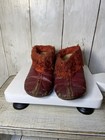 Antique Child   s Red Leather Shoes Slippers Fur Cuffs Early 1900s Very Old