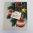 Vintage Mid Century Christmas Greeting Card Red Striped Ornaments Tree Norcross