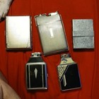 Vintage Collectible Lighter Lot Silver Black Mixed Designs Metal Enamel