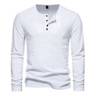 Men s Cotton Long Sleeve Slim Fit T-shirt Casual Button Neck Fitness Top Shirts