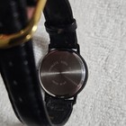 Quartz Analog Watch Black gold Dial Roman Numerals Gold Bezel Black Leather