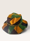 Vintage Patchwork Leather Suede Wide Brim Hat W  Braided Band Green Brown Black