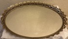 Vintage Oval Ormolu Rose Vanity Dresser Filigree Mirror Tray Large 16x11   