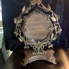 Vintage Ornate Round Vanity tabletop Mirror W  Stand  Floral Leaf Frame Silver