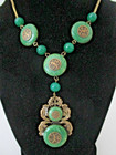 Antique Chinese Jade   Brass Necklace   Bracelet Set Signed Import Art Deco Azj