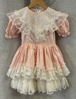 Vintage Pink Full Circle Ruffled Lace Party Dress Girls Sz 5 Aurora   s Creations