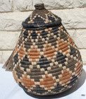 African Zulu Basket Lidded Palm Woven Tribal South Africa 8 x7  With Tag