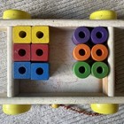 Vintage Playskool Wooden Pull Toy Wagon With Blocks   Red Pull String
