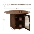 Round Dining Table With Storage Cabinet  Modern Pedestal Base ribbed Glass Doors