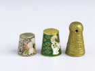 Windmill Cloisonn   Mother Of Pearl Thimbles Lot Of 3 Metal Silver Gold Brass