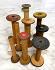 Vtg Primitive Americana Large Hand Painted Textile Factory Wood Spools Rustic