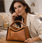 Brown Leather Handbag  Luxury Designer Purse With Gold Hardware  Gift For Her