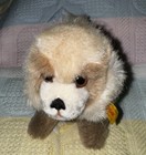 Steiff Puppy Dog Plush Posable Front Legs Ear Button Beige Brown 9 Inch