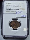 1950 D Lincoln Wheat Cent Ngc Ms 65 Rb Mint Error Struck 50  Off Center