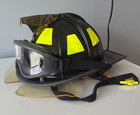 Msa Cairns 1044 Fire Helmet Black With Goggles And Bourkes Brass Eagle