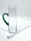 Hand Blown Clear Glass Martini Cocktail Pitcher Mcm Green Handle W  Stir Stick