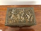 Antique Vintage Ornate Embossed Bronze Trinket Jewelry Box Casket Footed