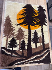 1970 s Vintage Handmade Rug Mcm Forest Shag Latch Hook Orange Sun And Mountains