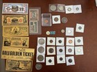 Us   World Coin Mix Lot  Foil Notes  Tokens  Silver Coins And Box - 35 Items