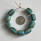 9 Rare Old Venetian Baby Blue W black   Yellow Striped Glass African Trade Beads