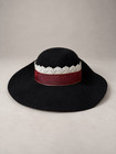 Vintage Black Wool Felt Wide Brim Hat Burgundy Lace Victorian Gothic Romantic