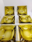 Six Vintage 1960s Amber Glass Ashtray 4 Point Star  Square Casino Style Mcm