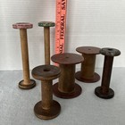 Lot Of 6 Antique Wooden Spools Textile Bobbins -- Assortment 3 5  To 7  Tall