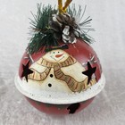 Pair Metal Bell Christmas Decor Ornaments Red Green Hand Painted Winter Scenes