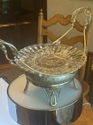 Quadruple Silver Plate Bridal Basket 1880 Ornate Double Handles Cut Glass Insert
