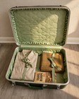 Vtg 1950s-60s Sears Pullman Sears  Featherlite Green Suitcase Leather