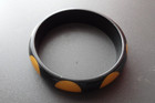 Vtg Bakelite Polka Dot Bangle Bracelet Black Yellow Colorful Unsigned Plastic