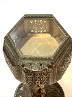Vintage Victorian Gold Filigree Metal Ormolu Jewelry Casket Trinket Box Cherubs