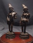 Vintage Indian Bronze Musician Statues Chola Style Veena Drum Figures Pair