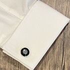 Silver Center Black Rim Round Cufflinks Black Circles Cuff Link With Box
