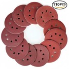 110pcs 5in 8 Hole Sanding Discs Orbital Sandpaper Hook And Loop Assortment Grit