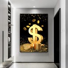 Abstract Dollar Money Canvas Art     Gold Coin Wall Poster Print Home Decor