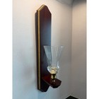 Vintage Homco Wood   Brass Wall Sconce Candle Holder With Fluted Glass Hurricane