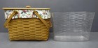 Longaberger Basket Large W  Handles wood Lid protector   Floral Liner 2000 Usa