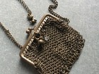 Antique Brass Silver Plated Purse  Pendant Victorian Style Chain Necklace 30   