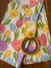   Spring Tulips  Kitchen dish Towels With Crochet Towel Ring Holder  3pcs Set 