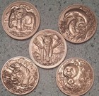 13 Animal Coins - 1 Troy Oz  Bu Copper Rounds -  999 Fine Bullion 3d High-relief