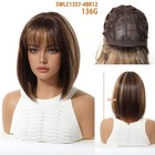 Women Ombre Highlight Bob Wig Air Bangs Natural Short Straight Synthetic Hair