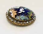 Antique 1-piece Brass enamel Floral Design W border Of Riveted Steels  1-1 8 