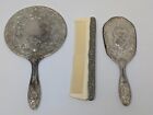 Vintage Ornate Victorian Style Silver Plate Vanity Set  Hand Mirror Comb   Brush