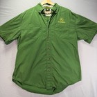 John Deere Work Shirt Mens Large Green Short Sleeve Button Up Cotton Tractor 