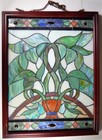 Antique Leaded Stained Glass Window Pain Hanging Framed 24  X 18  Art Nouveau