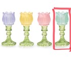 Decorative Glass Tulip Tea Light Candle Holder- Mint Color New
